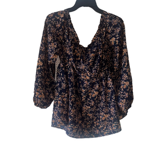 shein Floral Print blue and orange Women's Top